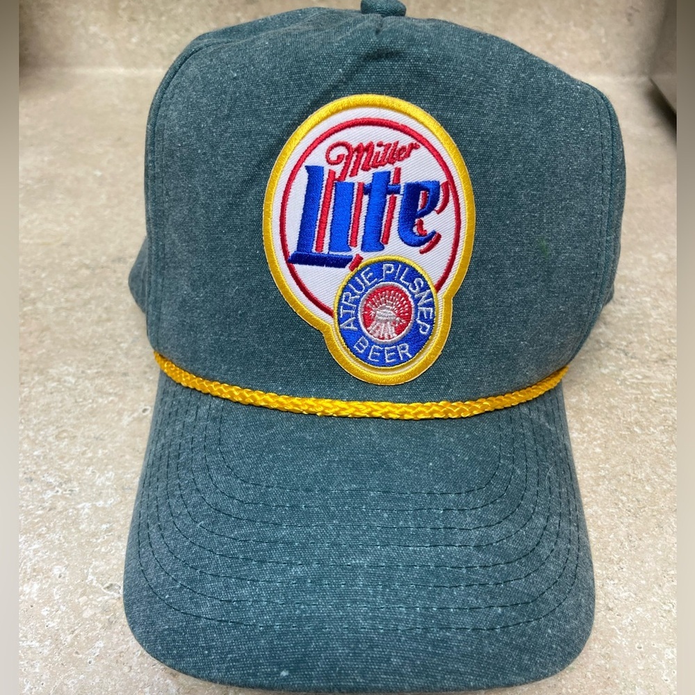MILLER LITE Beer Vintage 90s Adjustable Snapback Green Hat Cap Trucker